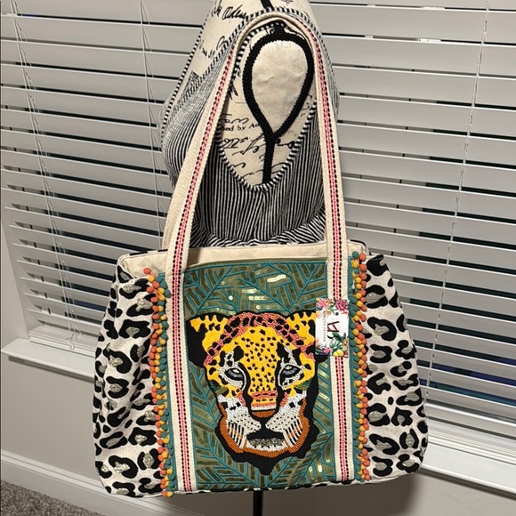 America & Beyond Handbags - Leopard Beaded Tote Bag